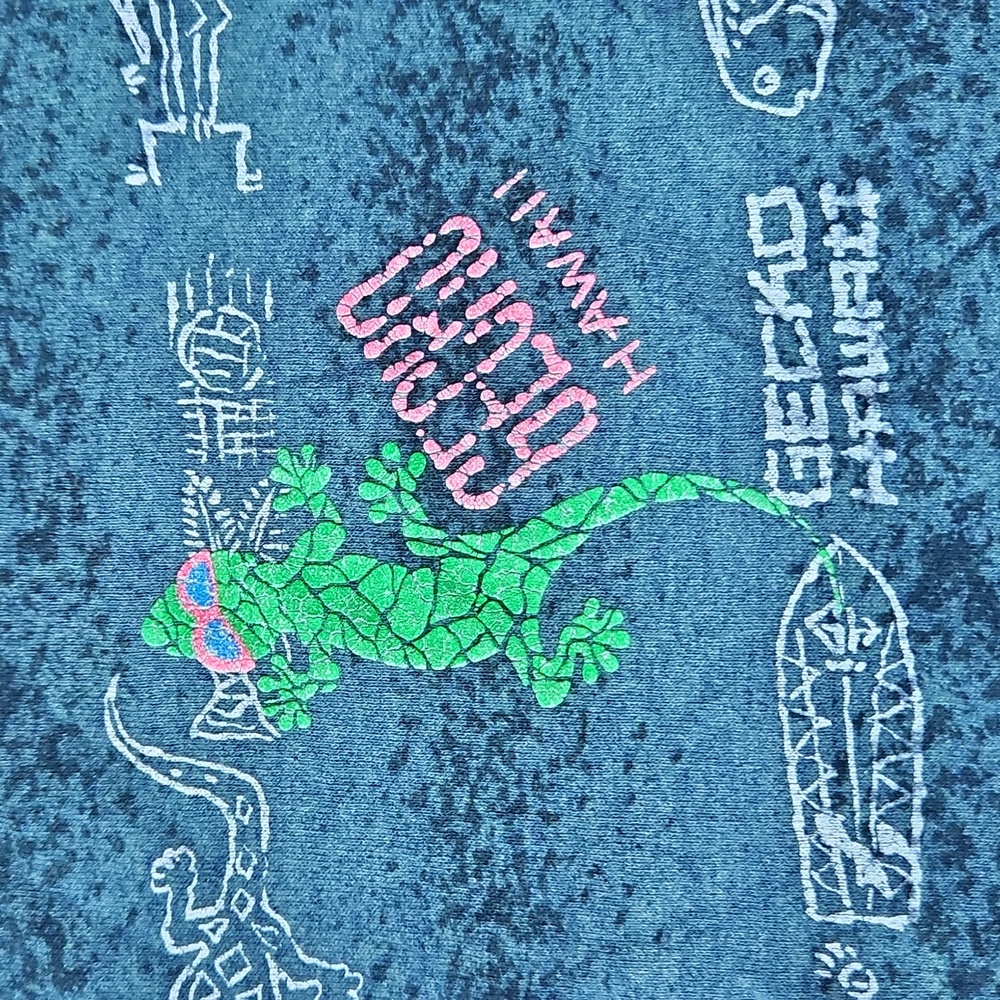 80s 90s Gecko Hawaii All Over Print T-Shirt Teal Green Surf Skate MED, Single S - Picture 3 of 7